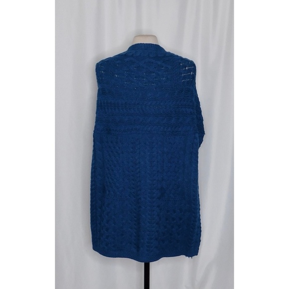 ARAN CRAFTS Irish Ireland Blue Merino Wool Cable Knit Cape Sweater One Size - Picture 7 of 11